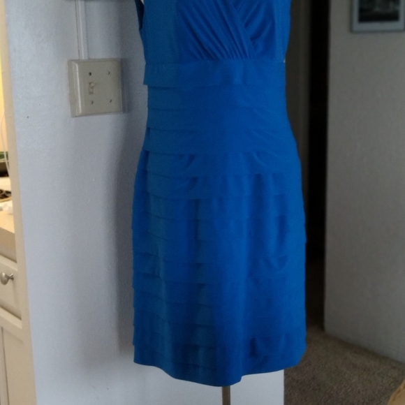 Blue Ruched  Pleated Sleeveless Dress - Picture 14 of 16